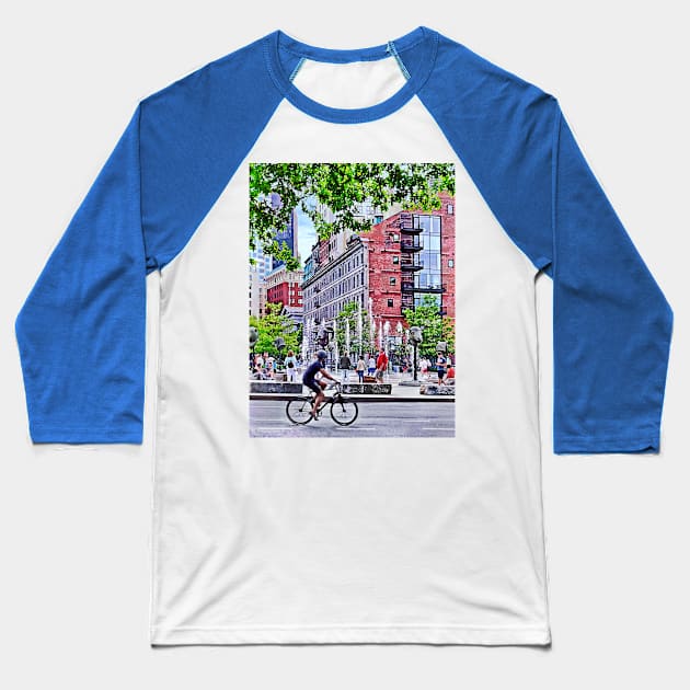 Boston MA - Ring Fountain Baseball T-Shirt by SusanSavad